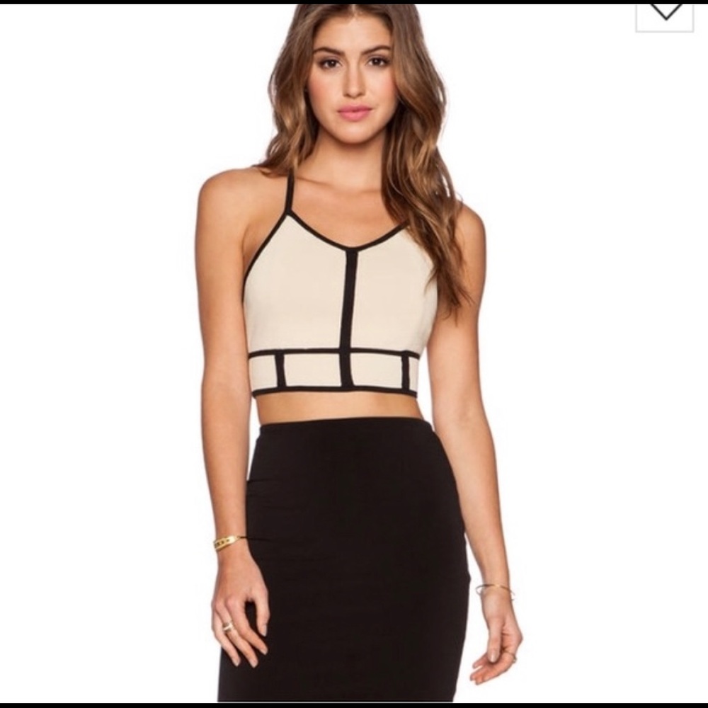 JOA halter tie back top cream / black